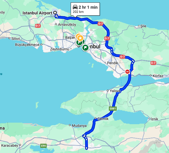 Fastest route IST to Bursa