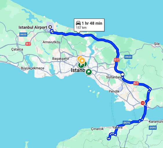 Fastest route IST to Yalova