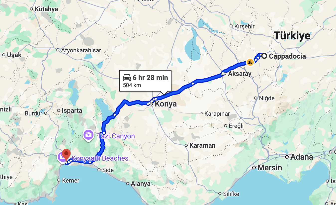 Antalya to Cappadocia distance Antalya to Cappadocia travel time