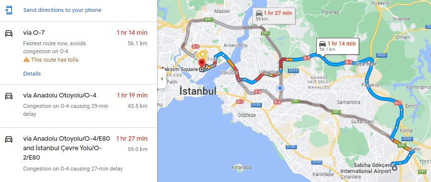 Sabiha Airport to Beyoglu by Taxi, Sabiha Gokcen Airport to Beyoglu by taxi